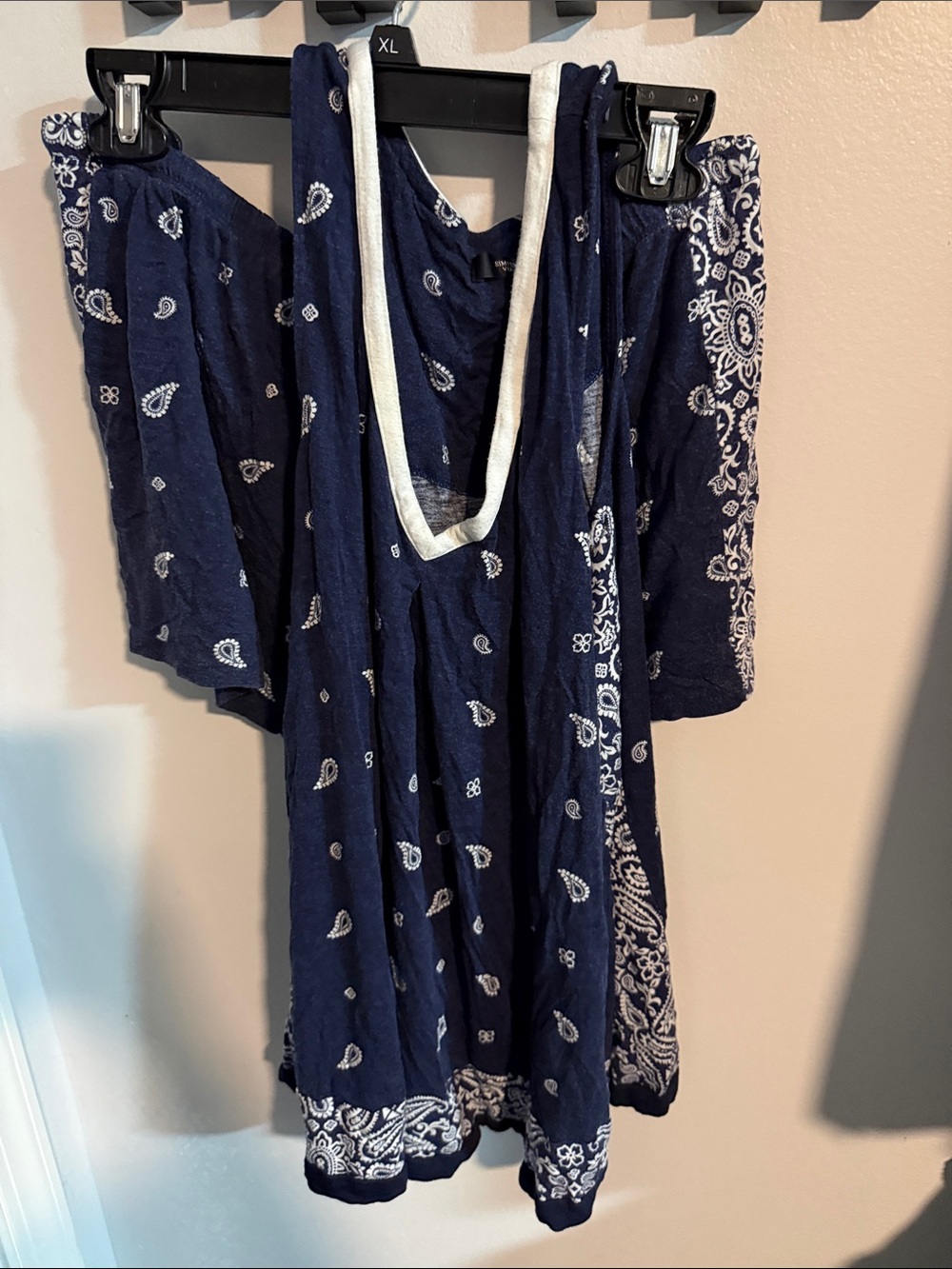 Simply Vera Vera Wang Navy and White Bandana-Print Off-Shoulder Pajama Top